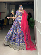 Lorenvalley Lavender Chinon Digital Print with Embroidery Sequins Work Lehenga Choli with Dupatta | Grocsy