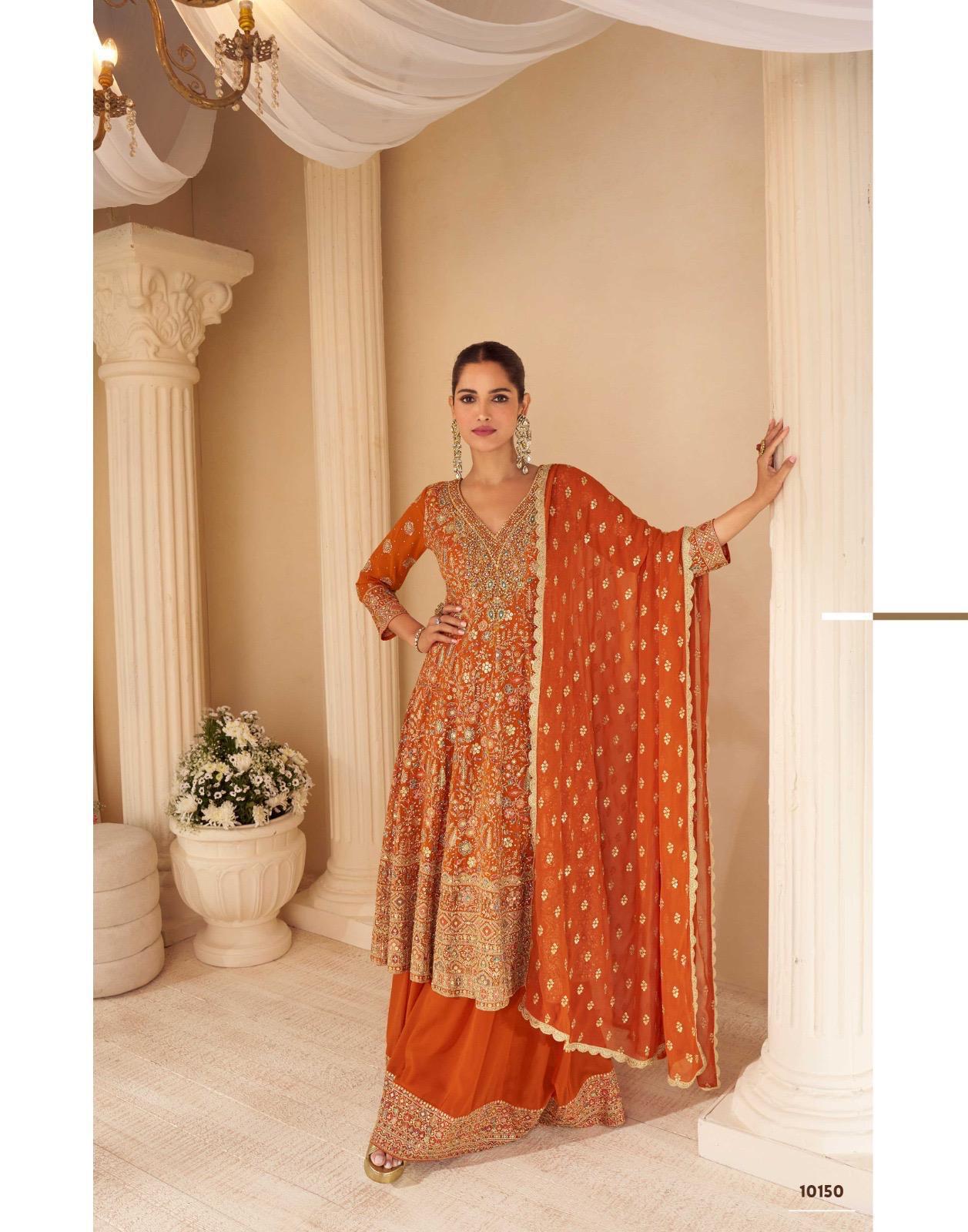 Anaita Orange Real Georgette Stitched Suit With Sequence & Diamond Work | Grocsy
