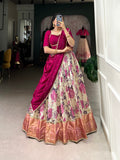 Lorenvalley Ranipink and White Dola Silk Floral Print And Zari Weaving Work With Lace Touch Up Lehenga Choli | Grocsy