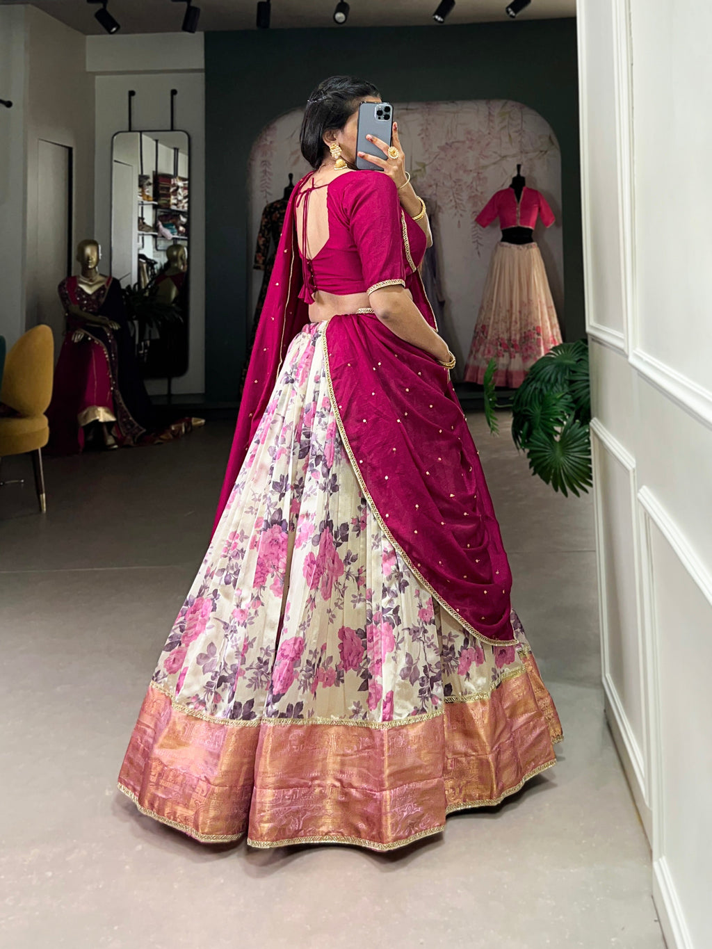 Lorenvalley Ranipink and White Dola Silk Floral Print And Zari Weaving Work With Lace Touch Up Lehenga Choli | Grocsy