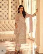 Anaita Peach Georgette Stitched Suit With Embroidery & Beads Work | Grocsy