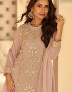 Anaita Peach Georgette Stitched Suit With Embroidery & Beads Work | Grocsy