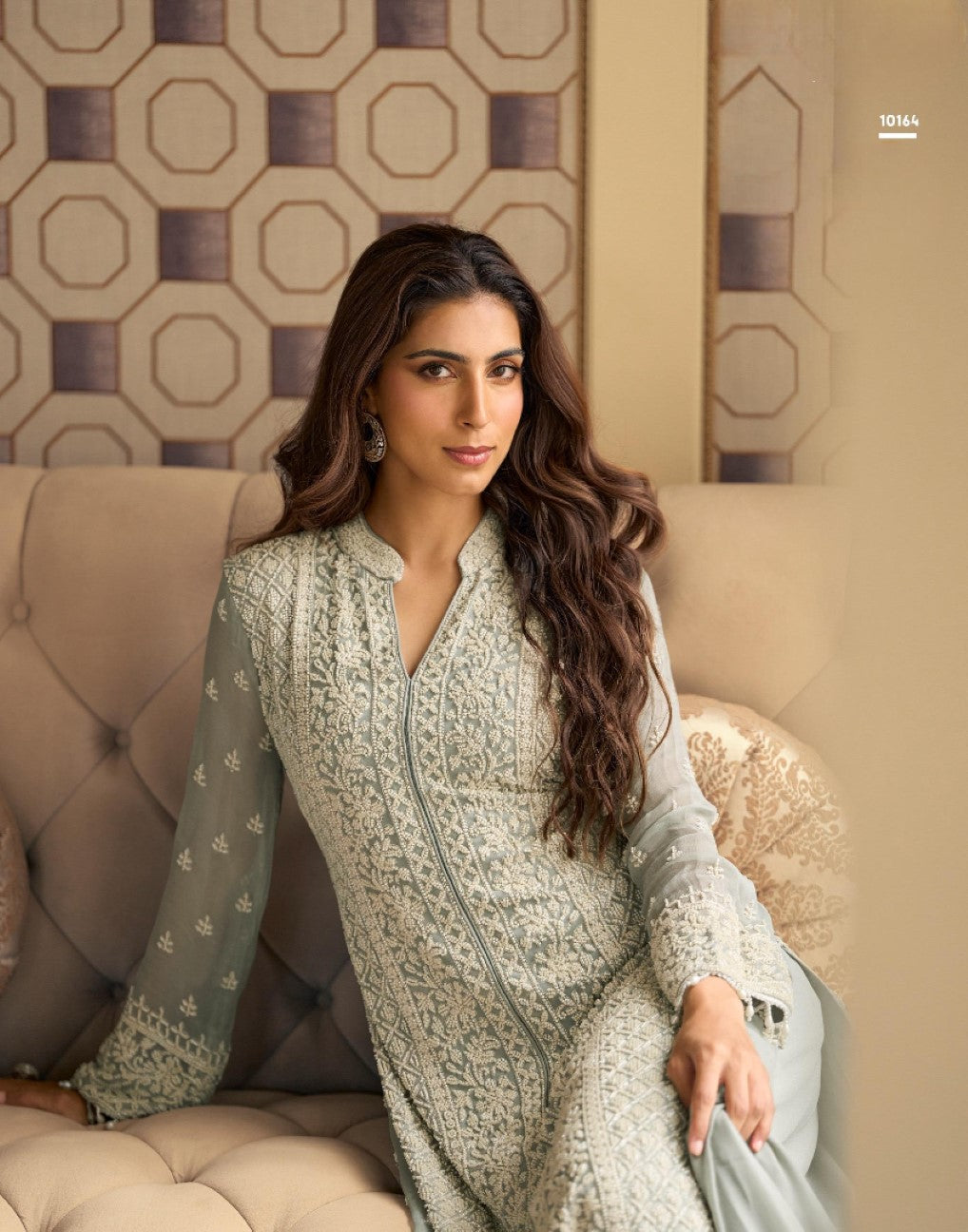 Anaita Sea Green Georgette Stitched Suit With Embroidery & Beads Work | Grocsy