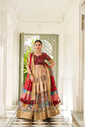 Lorenvalley Cream Dola Silk Kalamkari Print With Weaving Border Lehenga Choli | Grocsy