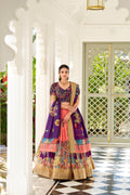 Lorenvalley Peach Dola Silk Kalamkari Print With Weaving Border Lehenga Choli | Grocsy