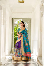 Lorenvalley Purple Dola Silk Kalamkari Print With Weaving Border Lehenga Choli | Grocsy