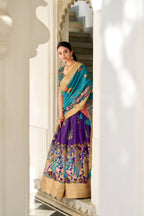 Lorenvalley Purple Dola Silk Kalamkari Print With Weaving Border Lehenga Choli | Grocsy