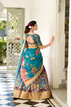 Lorenvalley Purple Dola Silk Kalamkari Print With Weaving Border Lehenga Choli | Grocsy