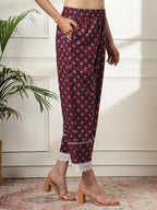 Yufta Maroon Pakistani Cotton Kurta Dupatta Set | Grocsy
