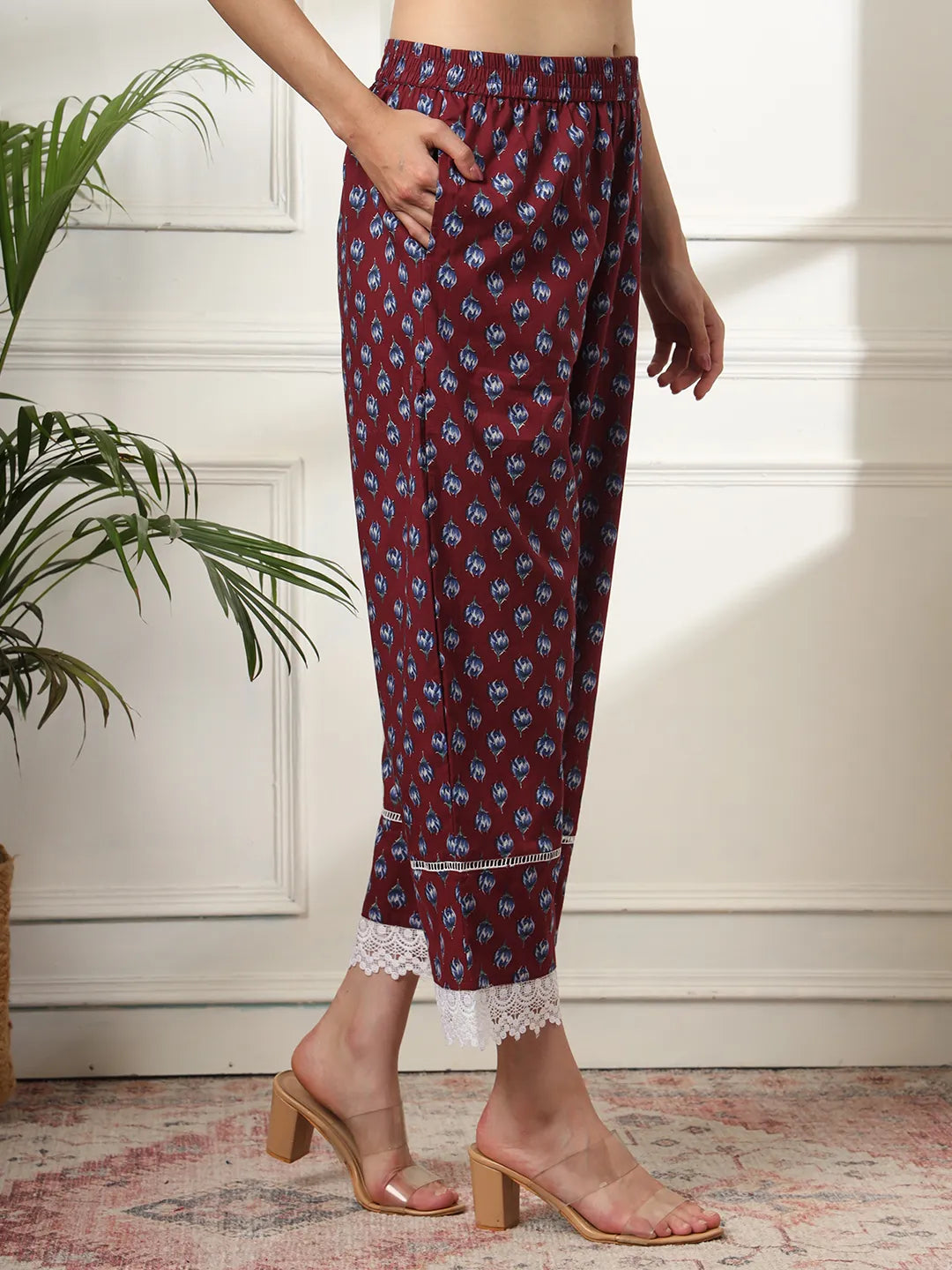 Yufta Maroon Pakistani Cotton Kurta Dupatta Set | Grocsy