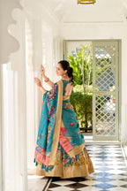Lorenvalley Yellow Dola Silk Kalamkari Print With Weaving Border Lehenga Choli | Grocsy