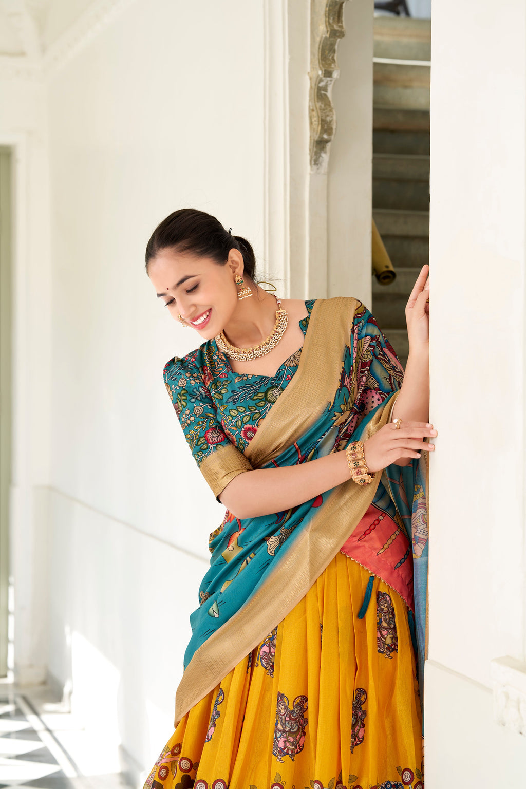 Lorenvalley Offwhite Tussar Silk Patola Print With foil work Lehenga Choli | Grocsy