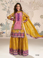Anaita Yellow Crepe Stitched Sharara Suit With Hand Mirror Work | Grocsy