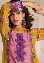 Anaita Yellow Crepe Stitched Sharara Suit With Hand Mirror Work | Grocsy