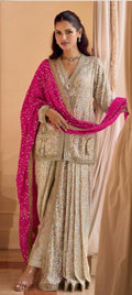 Anaita Cream Georgette Stitched Suit With Embroidery & Beats Work | Grocsy