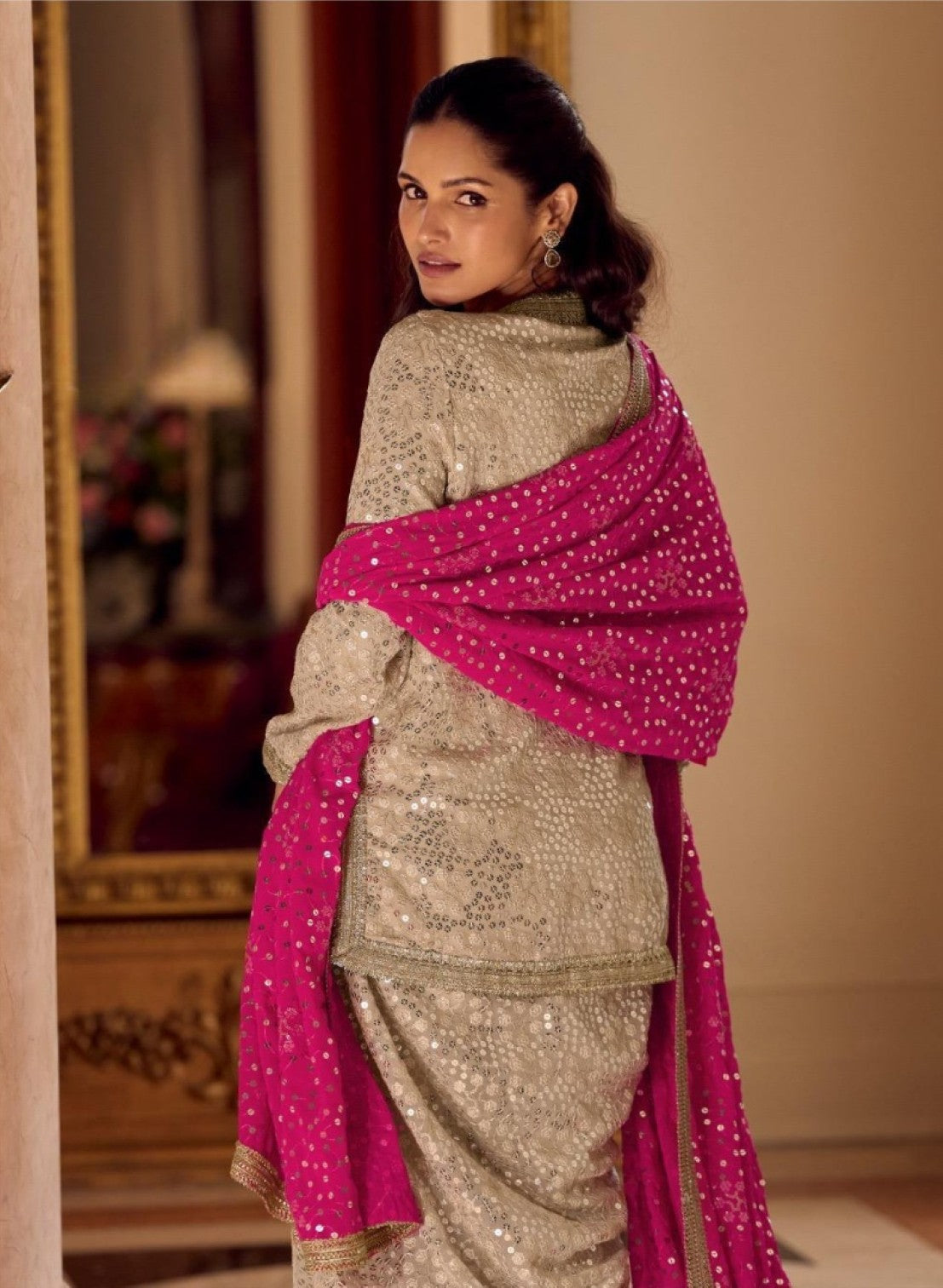 Anaita Cream Georgette Stitched Suit With Embroidery & Beats Work | Grocsy