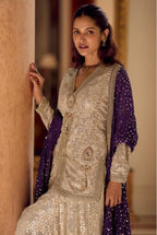 Anaita Cream Georgette Stitched Suit With Embroidery & Beats Work | Grocsy