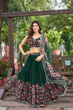 Lorenvalley Fashion Green Georgette Digital Printed Lehenga Choli with Dupatta | Grocsy