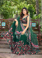 Lorenvalley Fashion Green Georgette Digital Printed Lehenga Choli with Dupatta | Grocsy