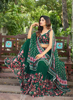 Lorenvalley Fashion Green Georgette Digital Printed Lehenga Choli with Dupatta | Grocsy