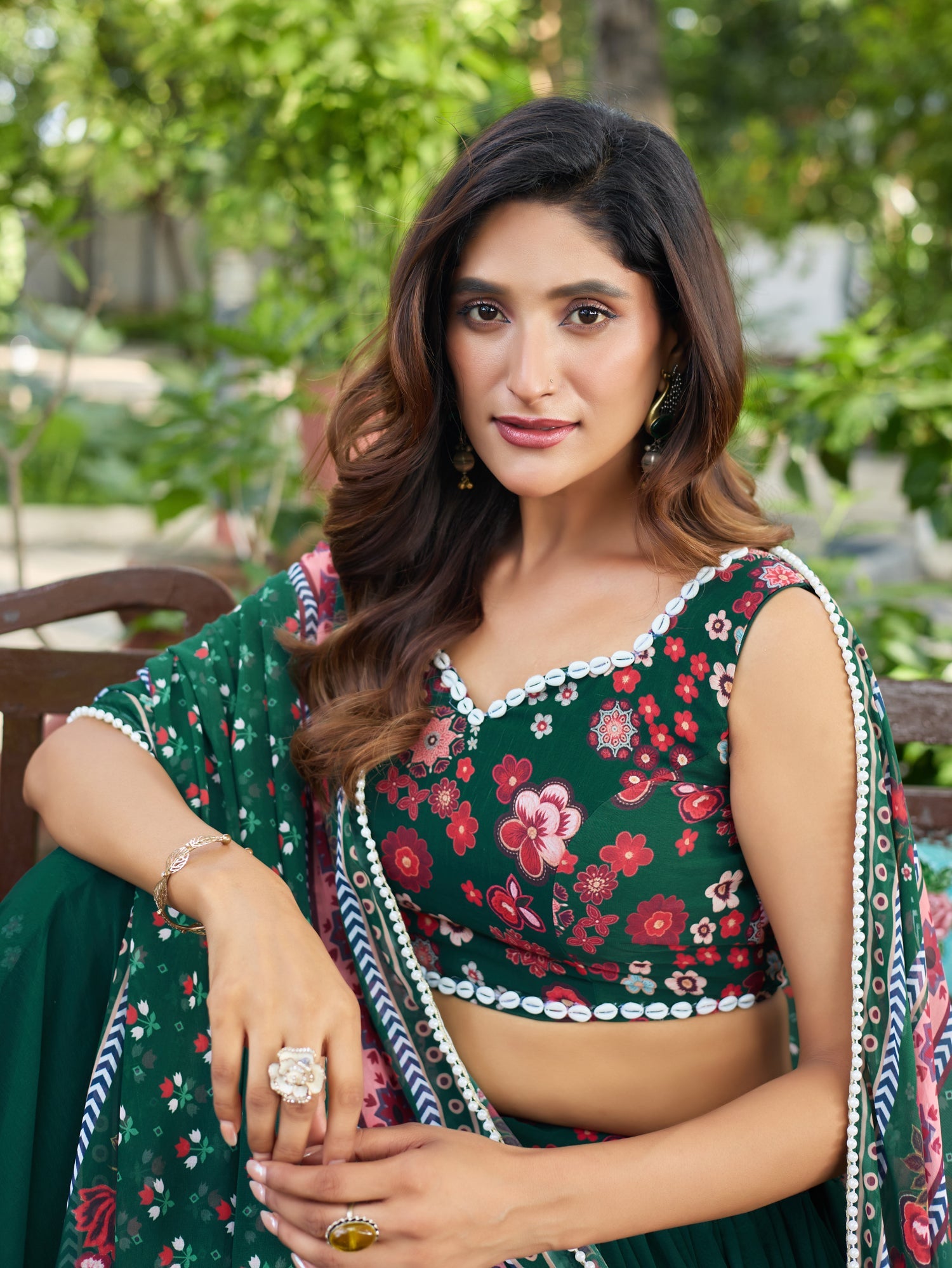 Lorenvalley Fashion Green Georgette Digital Printed Lehenga Choli with Dupatta | Grocsy