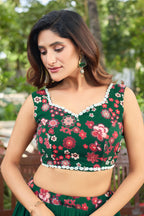Lorenvalley Fashion Green Georgette Digital Printed Lehenga Choli with Dupatta | Grocsy