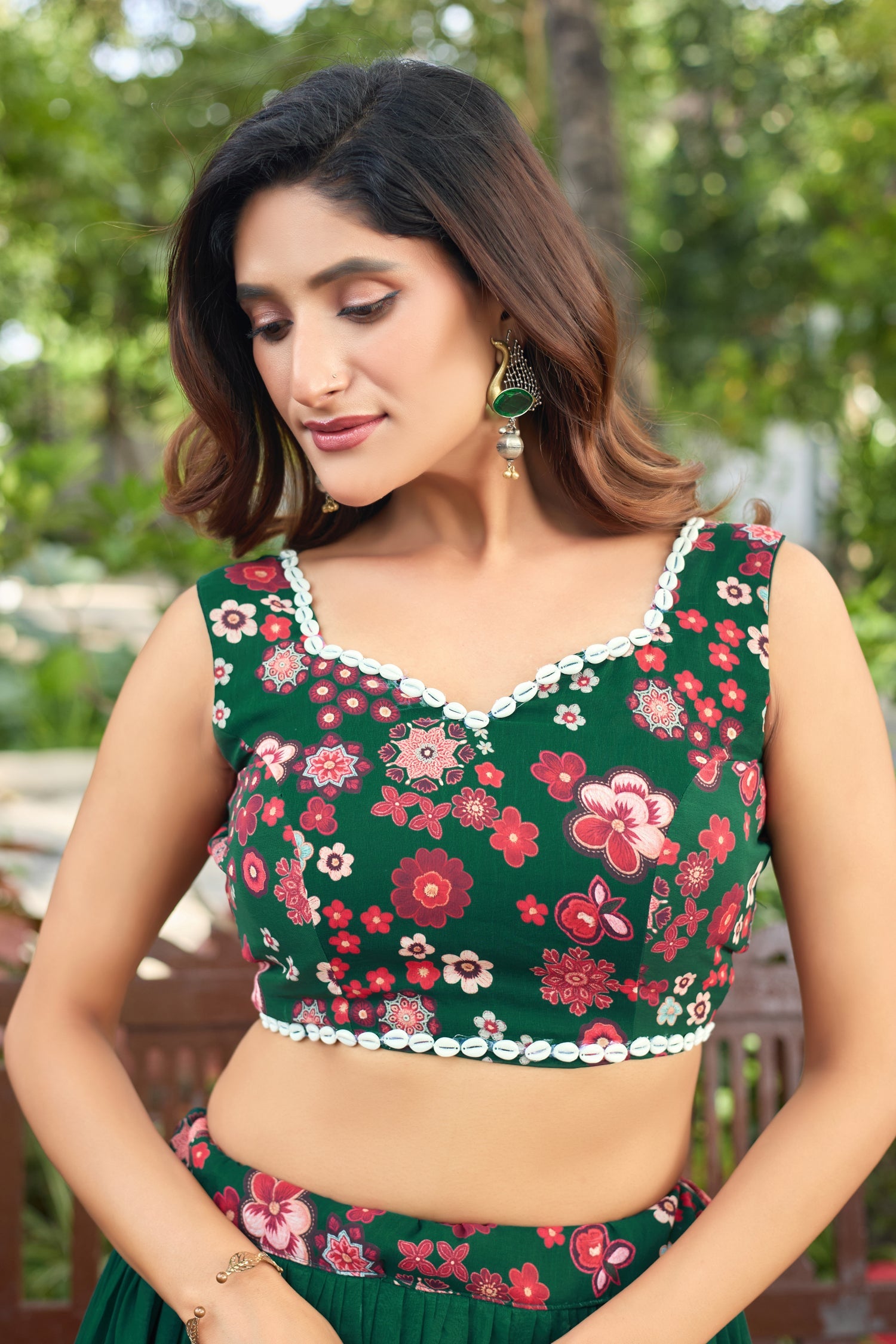 Lorenvalley Fashion Green Georgette Digital Printed Lehenga Choli with Dupatta | Grocsy