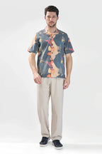 Xkind Dark Grey Abstract Printed Relaxed Fit Shirt | Grocsy