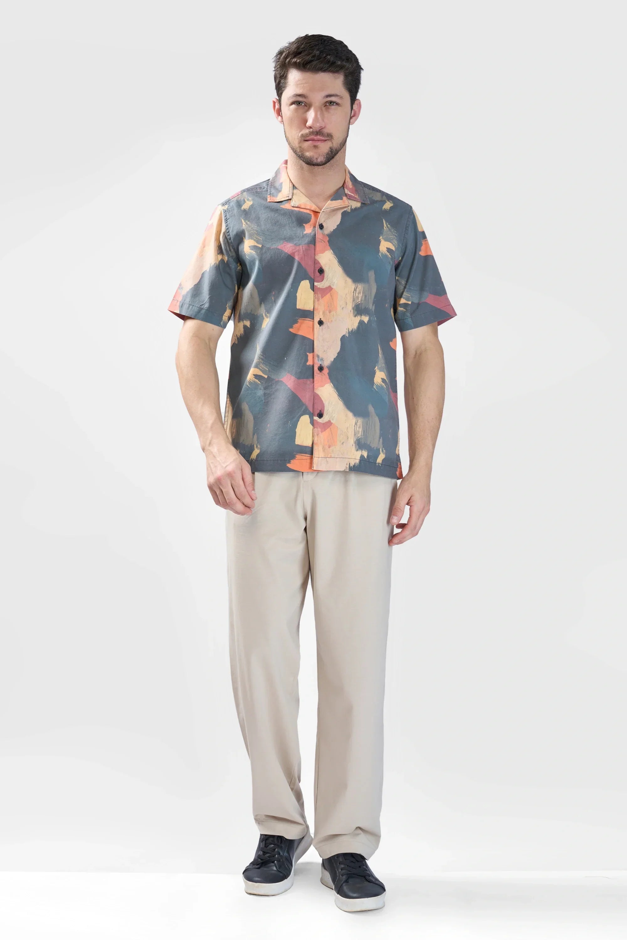 Xkind Dark Grey Abstract Printed Relaxed Fit Shirt | Grocsy