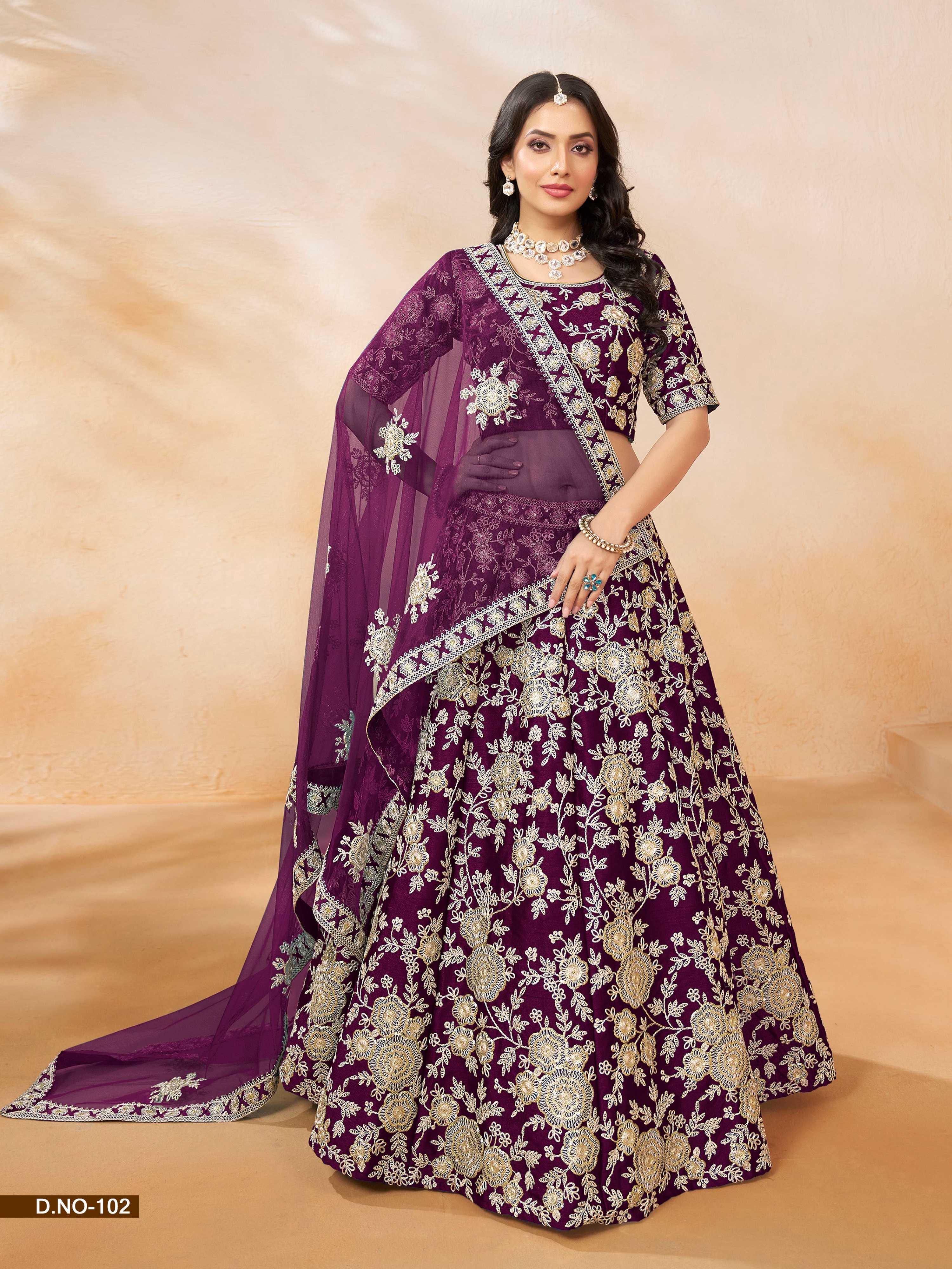 Anaita Purple Embroidered Heavy Art Silk Designer Lehenga With Blouse | Grocsy