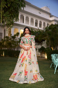 Lorenvalley Fashion Cream Georgette Floral Print With Lace Border Lehenga Choli with Dupatta | Grocsy