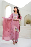 Lorenvalley Fashion Pink Chinon Embroidery Work With Zardozi Hand Work Kurta Palazzo With Dupatta | Grocsy