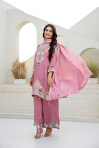 Lorenvalley Fashion Pink Chinon Embroidery Work With Zardozi Hand Work Kurta Palazzo With Dupatta | Grocsy