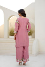 Lorenvalley Fashion Pink Chinon Embroidery Work With Zardozi Hand Work Kurta Palazzo With Dupatta | Grocsy