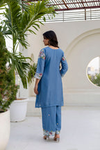 Lorenvalley Fashion Skyblue Chinon Embroidery Work With Zardozi Hand Work Kurta Palazzo With Dupatta | Grocsy