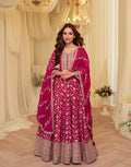 Anaita Pink Chinon Stitched Jacquard Anarkali Suit With Codding Dori & Sequence Work | Grocsy