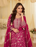 Anaita Pink Chinon Stitched Jacquard Anarkali Suit With Codding Dori & Sequence Work | Grocsy