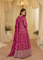 Anaita Pink Chinon Stitched Jacquard Anarkali Suit With Codding Dori & Sequence Work | Grocsy
