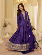 Anaita Purple Chinon Stitched Jacquard Anarkali Suit With Codding Dori & Sequence Work | Grocsy