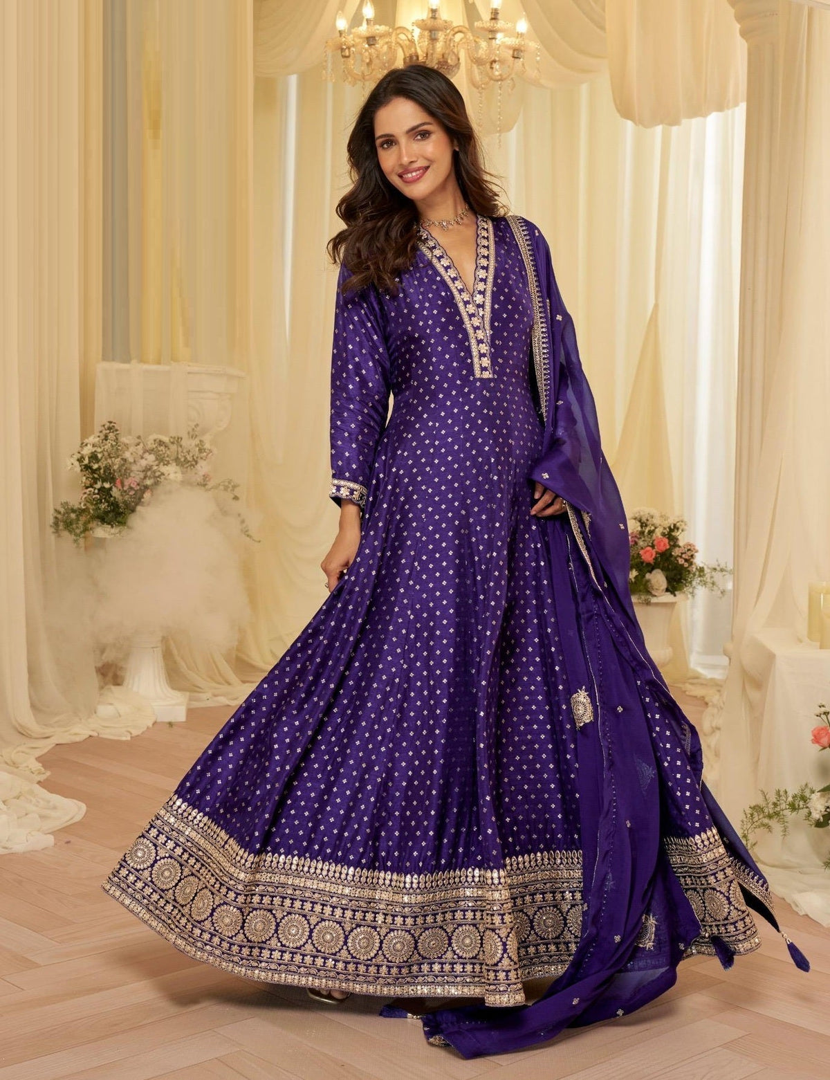 Anaita Purple Chinon Stitched Jacquard Anarkali Suit With Codding Dori & Sequence Work | Grocsy