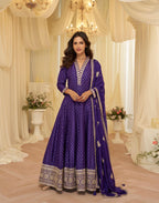 Anaita Purple Chinon Stitched Jacquard Anarkali Suit With Codding Dori & Sequence Work | Grocsy