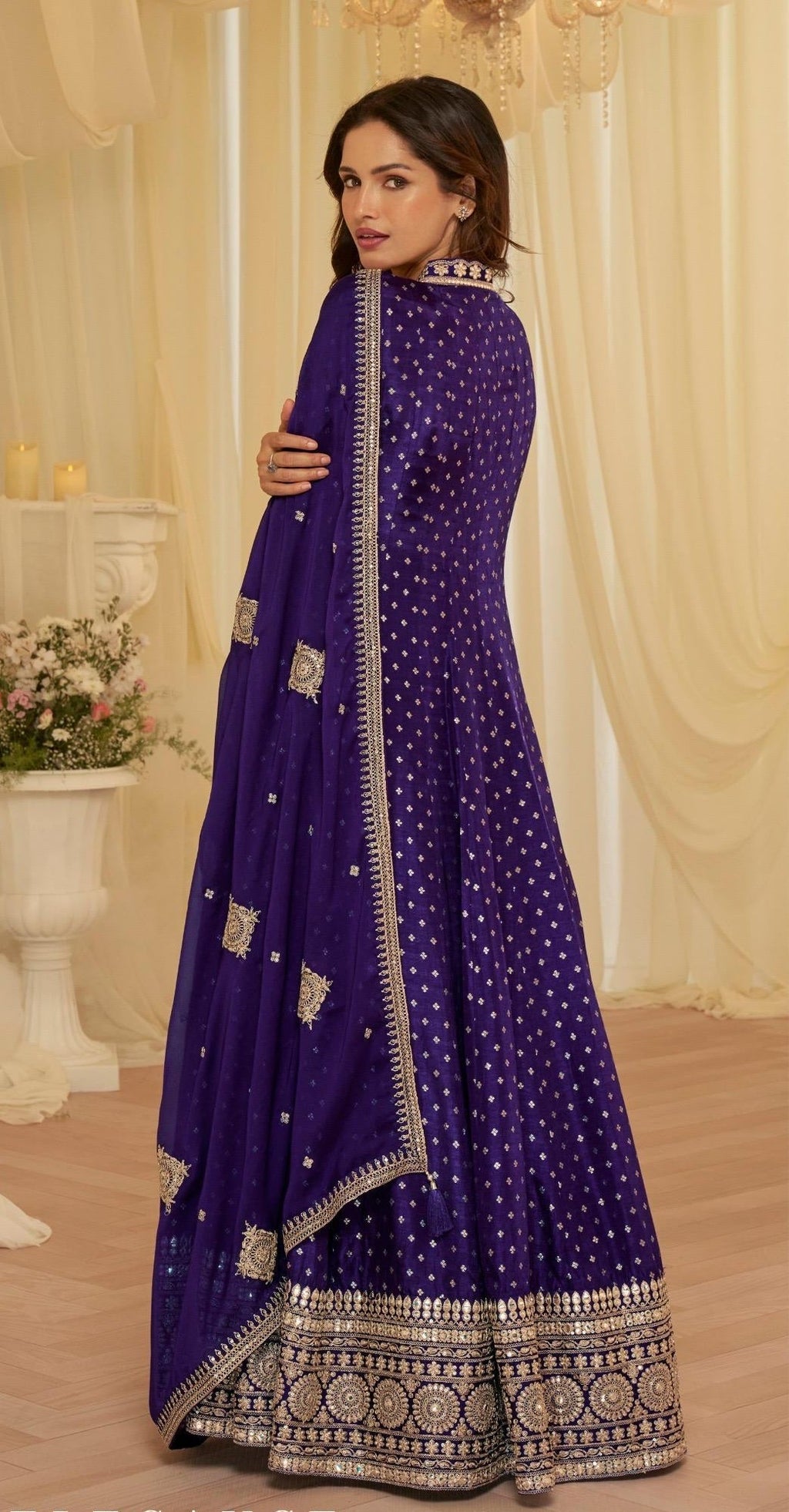 Anaita Purple Chinon Stitched Jacquard Anarkali Suit With Codding Dori & Sequence Work | Grocsy