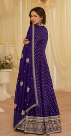 Anaita Purple Chinon Stitched Jacquard Anarkali Suit With Codding Dori & Sequence Work | Grocsy