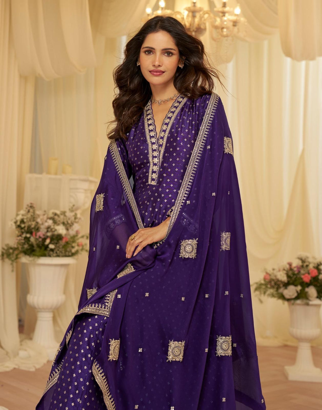 Anaita Purple Chinon Stitched Jacquard Anarkali Suit With Codding Dori & Sequence Work | Grocsy