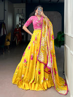 Lorenvalley Fashion Yellow Floral Georgette With Elegant Printed Lehenga Choli With Dupatta | Grocsy