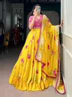 Lorenvalley Fashion Yellow Floral Georgette With Elegant Printed Lehenga Choli With Dupatta | Grocsy
