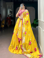 Lorenvalley Fashion Yellow Floral Georgette With Elegant Printed Lehenga Choli With Dupatta | Grocsy