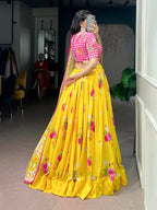 Lorenvalley Fashion Yellow Floral Georgette With Elegant Printed Lehenga Choli With Dupatta | Grocsy