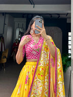 Lorenvalley Fashion Yellow Floral Georgette With Elegant Printed Lehenga Choli With Dupatta | Grocsy