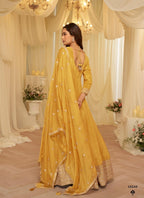 Anaita Yellow Chinon Stitched Jacquard Anarkali Suit With Codding Dori & Sequence Work | Grocsy